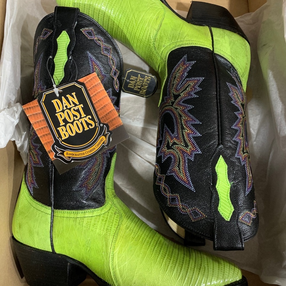Dan Post Cowboy Boots Lizard Pointed Toe Lime